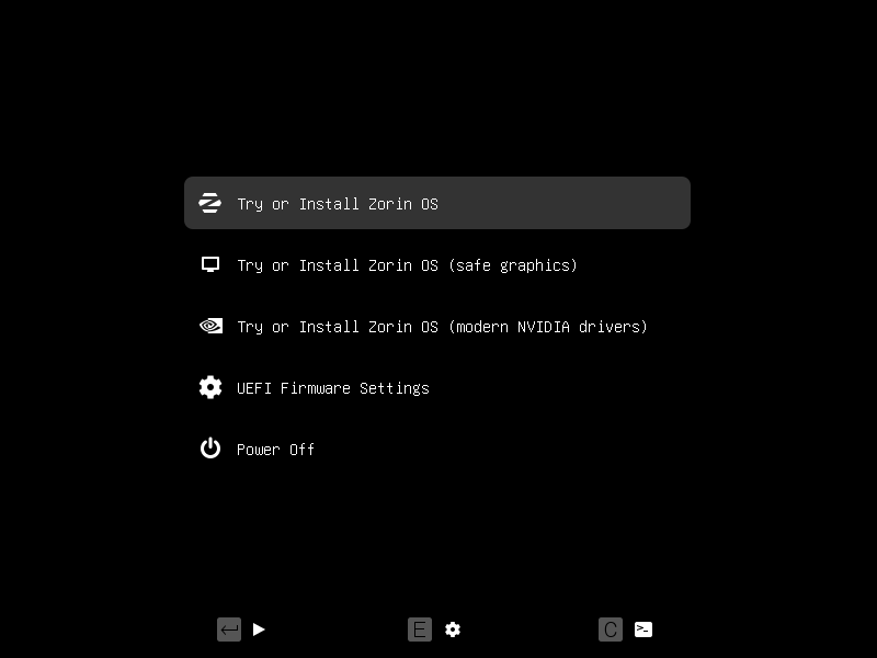 Tela de seleção de tipo de Boot